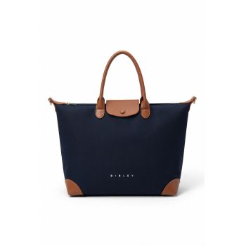 Geanta shopper cu logo discret - Albastru ultramarin/Maro Siena