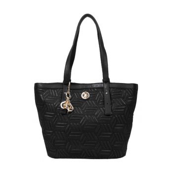 Geanta shopper cu model in relief - Negru