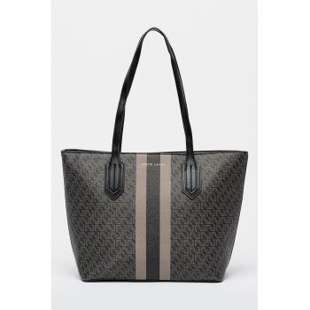 Geanta shopper cu model si fermoar - Negru