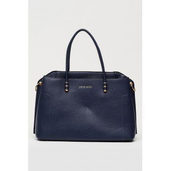 Geanta shopper de piele ecologica cu 2 compartimente - Bleumarin