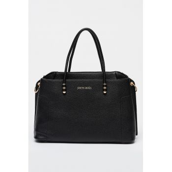 Geanta shopper de piele ecologica cu 2 compartimente - Negru