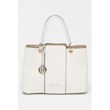 Geanta shopper de piele ecologica cu 3 compartimente - Alb