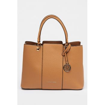 Geanta shopper de piele ecologica cu 3 compartimente - Caramel