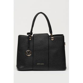 Geanta shopper de piele ecologica cu 3 compartimente - Negru