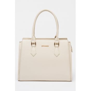 Geanta shopper de piele ecologica cu aspect granulat - Bej deschis