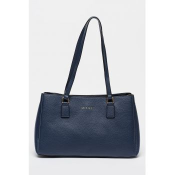 Geanta shopper de piele ecologica cu aspect granulat - Bleumarin