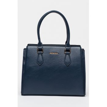 Geanta shopper de piele ecologica cu aspect granulat - Bleumarin