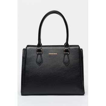 Geanta shopper de piele ecologica cu aspect granulat - Negru