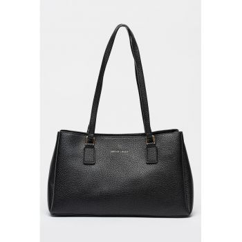 Geanta shopper de piele ecologica cu aspect granulat - Negru