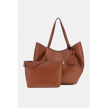 Geanta shopper de piele ecologica cu etui detasabil - Portocaliu stins