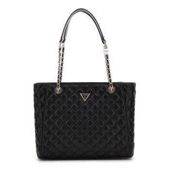 Geanta shopper din piele ecologica cu aspect matlasat - Negru