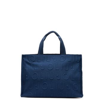 Geanta shopper tricotata cu model logo - Negru