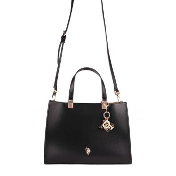 Geanta tote de piele ecologica cu bareta detasabila - Negru