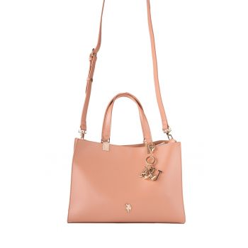 Geanta tote de piele ecologica cu bareta detasabila - Roz somon