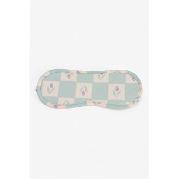 Masca pentru somn cu imprimeu floral si model in carouri - Albastru prafuit/Bej deschis