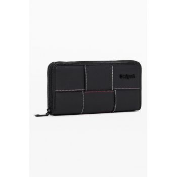 Portofel cu fermoar si cusaturi contrastante Yoko - Negru