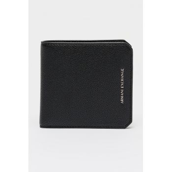 Portofel pliabil de piele ecologica cu logo stantat - Negru
