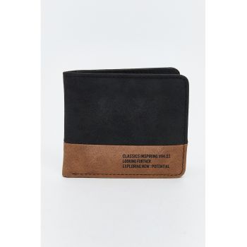 Portofel pliabil din piele ecologica - Maro scortisoara/Gri antracit