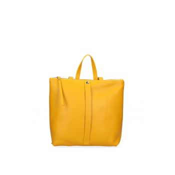 Rucsac de piele cu buzunar cu fermoar - Galben