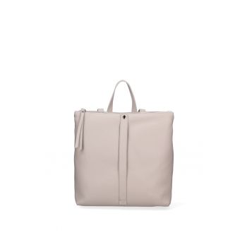 Rucsac de piele cu buzunar cu fermoar - Gri deschis