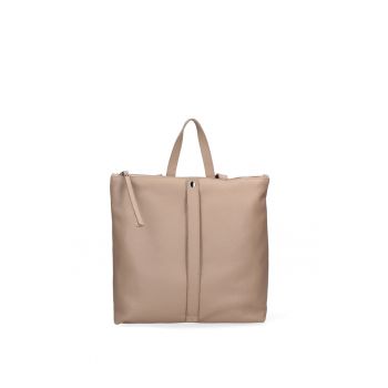 Rucsac de piele cu buzunar cu fermoar - Maro taupe