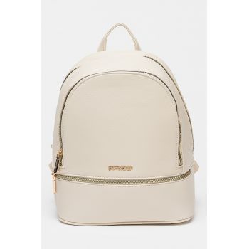 Rucsac de piele ecologica cu buzunar cu fermoar frontal - Bej deschis