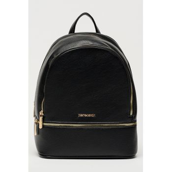Rucsac de piele ecologica cu buzunar cu fermoar frontal - Negru
