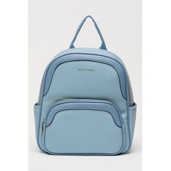 Rucsac de piele ecologica cu fermoar - Albastru azur