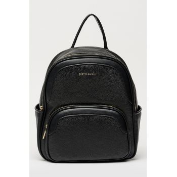 Rucsac de piele ecologica cu fermoar - Negru