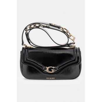 Geanta crossbody cu aspect lacuit - Negru