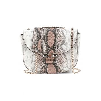 Geanta crossbody cu model reptila - Maro/Alb murdar
