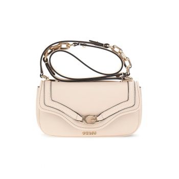 Geanta crossbody de piele ecologica cu clapa - Negru/Crem