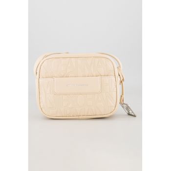 Geanta crossbody de piele ecologica cu logo stantat Liz - Bej inchis