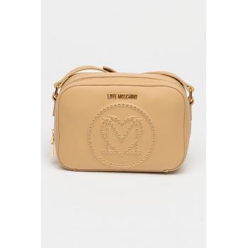 Geanta crossbody de piele si piele ecologica cu tinte - Maro nisip