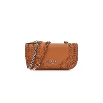 Geanta crossbody din piele ecologica cu bareta din lant - Maro scortisoara