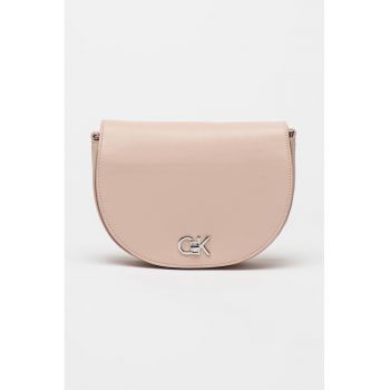Geanta crossbody din piele ecologica cu detaliu logo - Roz prafuit