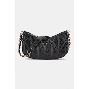 Geanta cu bareta de umar si model logo - Negru/Galben mustar