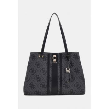 Geanta de piele ecologica cu logo si bareta de umar - Gri inchis