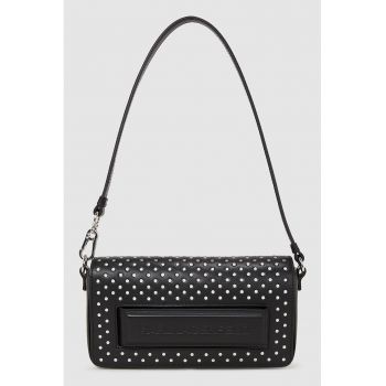 Geanta din piele cu bareta de umar si tinte - Negru