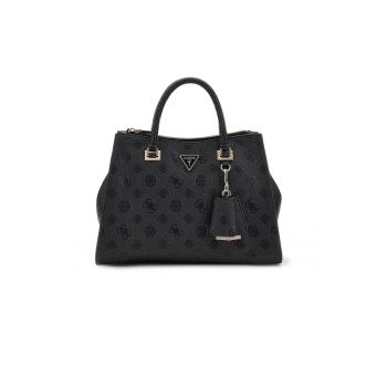 Geanta din piele ecologica cu maner si model logo - Negru