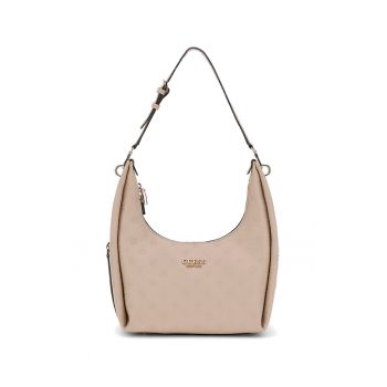 Geanta hobo cu bareta ajustabila si model logo - Roz pal