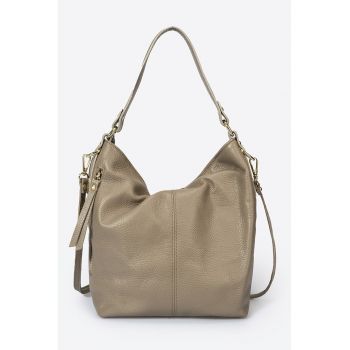 Geanta hobo din piele cu fermoar - Maro taupe