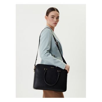 Geanta laptop femei -  piele ecologica - negru - One Size INTL