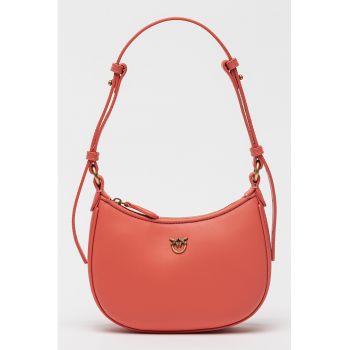 Geanta semiluna de piele cu bareta de umar - Coral