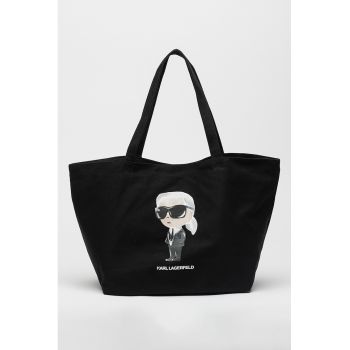 Geanta shopper cu imprimeu logo Ikon - Negru