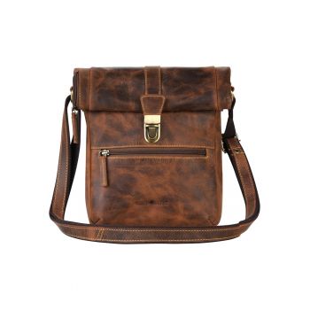 Geanta umar barbati  piele naturala maro antichizat - 24x27x8cm - compartiment cu fermoar - curea reglabila