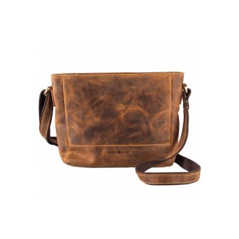 Geanta umar dama piele naturala maro antichizat 29 x 21 cm - Vintage -  Maro antichizat