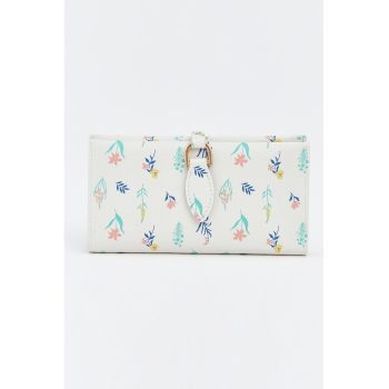 Portodel cu model floral - Albastru pastel/Alb optic