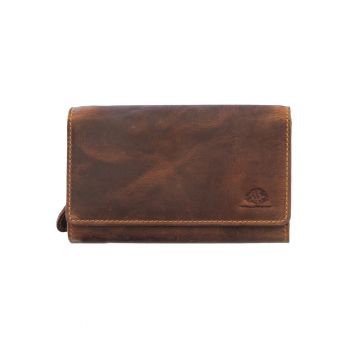 Portofel dama piele naturala maro antichizat 17 x 10 cm - Vintage -  Maro antichizat