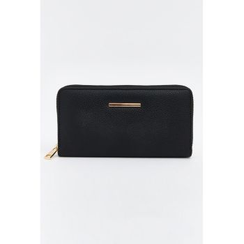 Portofel uni cu fermoar - Auriu/Negru